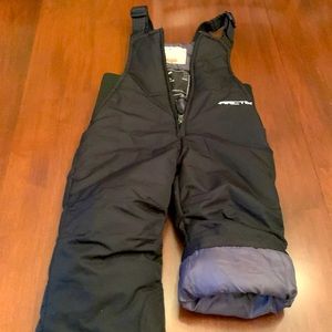 Gender neutral, black snow bibs/coveralls